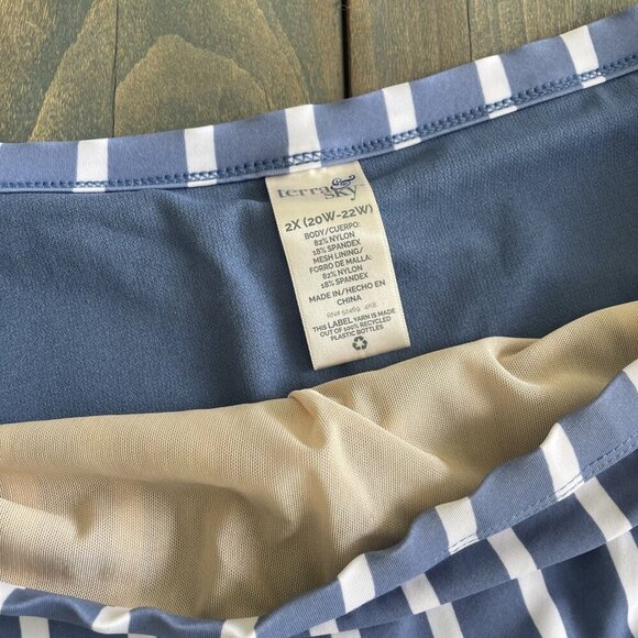 Terra & Sky Slate 2-Piece Blue Stripe Tummy Control Womens Size 2X 20W-22W (H6) - Picture 4 of 8